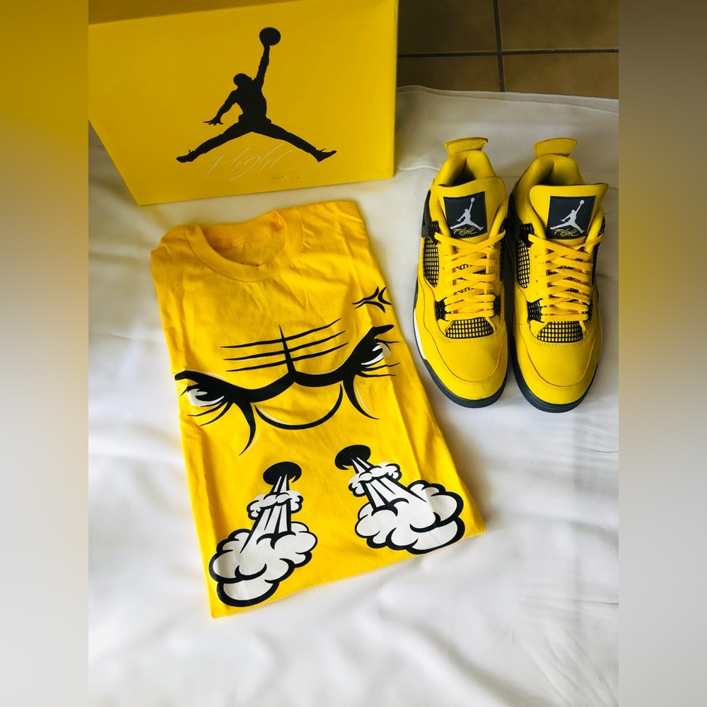Jordan 4 Lightning size 12 and Shirt size L